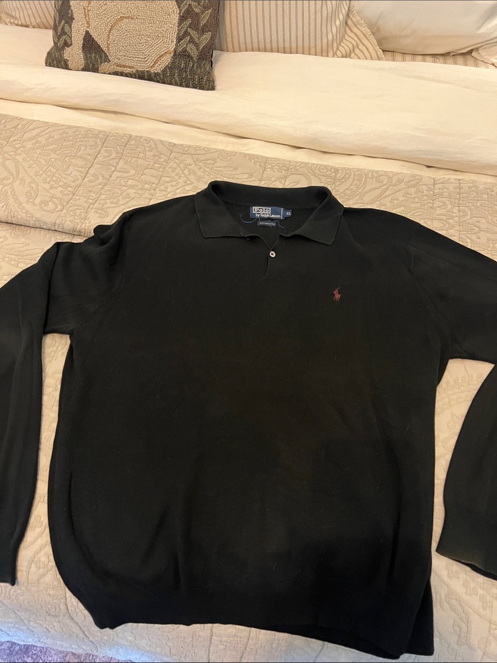 Ralph Lauren Black Long-Sleeve Polo Sweater with Red Pony